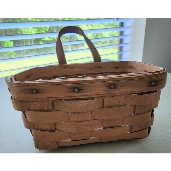 LONGABERGER BASKET-Mail-Keys-Leather Handle-Hanging-Handmade-Signed-1985 - Picture 7 of 13